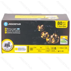 Solarny girlanda ogrodowa 5m 10 kul 80 LED ciepła do przytulnego klimatu