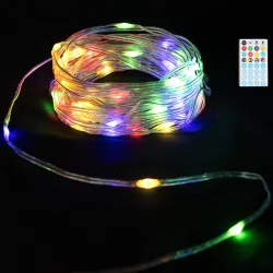 Płaski sznur świetlny 5m 50 LED RGB na baterie z pilotem 32 klawisze dla dekoracji