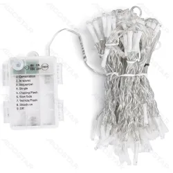 String Lights Battery 3AA Flat string lights Curtain Transparent cable White light 3M+3*1.2M 372LED 10cm spacing 8-Function Timer with Auto OFF IP44