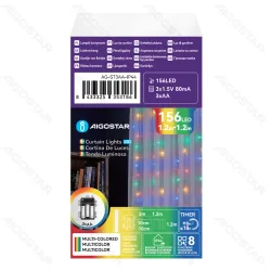 String Lights Battery 3AA Flat string lights Curtain Transparent cable Multi-colored light 3M+1.2*1.2M 156LED 10cm spacing 8-Function Timer with Auto 
