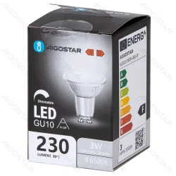 Żarówka LED GU10 3W 230lm 6500K zimna ściemnialna ze szklanym kloszem do biura