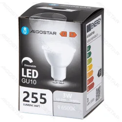 Żarówka LED GU10 3W 6500K 255lm ściemnialna Aigostar do biura energoszczędna