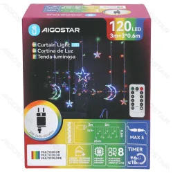 Zewnętrzne lampki sople 120 LED RGBY 3m z gwiazdami i księżycem z pilotem do dekoracji