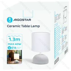 Lampka biurkowa ceramiczna biała z szarym trzonkiem E14 bez żarówki dla praktycznego oświetlenia