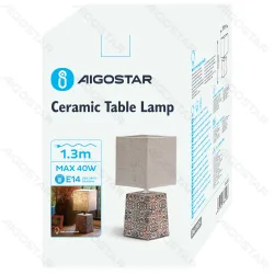 Lampka nocna stołowa Aigostar z abażurem z juty i ceramiczną podstawą w stylu greckim