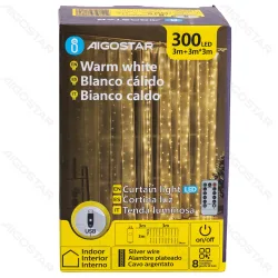 Biała kurtyna LED sople 3x3m 300 ciepłych lampek z pilotem USB do przytulnego klimatu