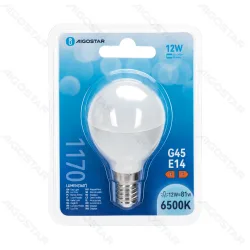 Żarówka LED G45 12W E14 6500K 1170lm zimna do biura energooszczędna - biała matowa góra, e14 gwint spiralny