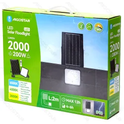 Halogen solarny LED 200W CCT zestaw lampa pilot panel i kabel 2m Aigostar