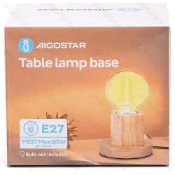 Lampa biurkowa drewniana sześcian z trzonkiem E27 bez żarówki o naturalnym designie