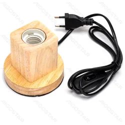 Lampa biurkowa drewniana sześcian z trzonkiem E27 bez żarówki o naturalnym designie