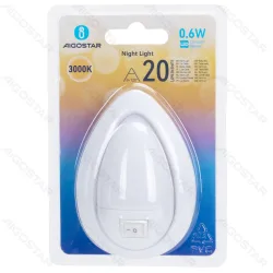 Lampka nocna LED 0,6W 20 lm ciepła do gniazdka z wyłącznikiem Aigostar energooszczędna