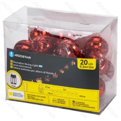 Lampki choinkowe 2m 20 LED czerwone z podświetlanymi bombkami na baterie dla wyjątkowego klimatu