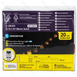 Lampki choinkowe 2m 20 LED czerwone z podświetlanymi bombkami na baterie dla wyjątkowego klimatu