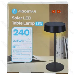 Lampa stołowa LED solarna i USB 2,4W IP44 czarna Aigostar do przytulnego klimatu