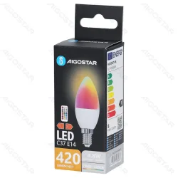Żarówka LED świeczka C37 E14 4,8W RGB+3000K ciepła do salonu z pilotem
