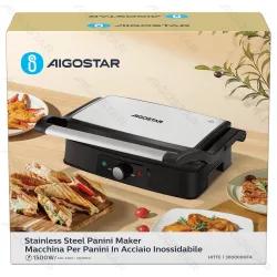 Karbowany opiekacz do panini Aigostar 1500W ze stali nierdzewnej dla wygody w kuchni
