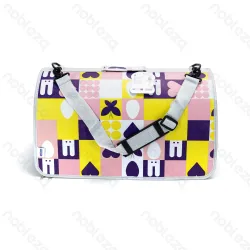 Torba transporter L 51x26x29 cm kapsuła kosmiczna dla kota lub psa zapewniająca wygodę podróży - kolorowy wzór geometryczny z sercami i jajkami