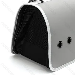 Torba transporter S 37x22x20 cm kapsuła kosmiczna dla kota lub psa zapewniająca wygodę podróży - szara z białą lamówką i okrągłym otworem wentylacyjny