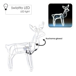 Renifer LED neon z ruchomą głową – zimna biel, dekoracja świąteczna zewnętrzna - zdjecie 2
