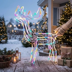 Renifer LED neon z ruchomą głową, multikolor, dekoracja świąteczna zewnętrzna