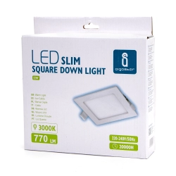Ultracienki kwadratowy downlight podtynkowy LED E6 12W biały ciepły