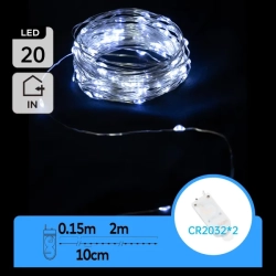 Lampki choinkowe drucikowe 20LED na baterie guzikowe Zimne 2M - zdjęcie 3