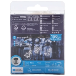 Lampki choinkowe drucikowe150 LED na 3 baterie AA Zimne 15m