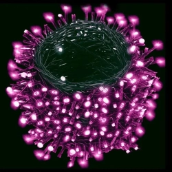 Lampki choinkowe sznur 100LED na 3 baterie AA Różowe 5M