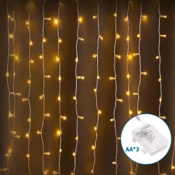 Lampki choinkowe kurtyna 200led na 3 baterie AA, Ciepła biel, 2m x 2m