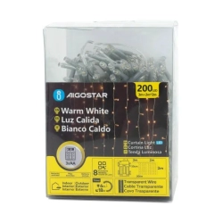 Lampki choinkowe kurtyna 200led na 3 baterie AA, Ciepła biel, 2m x 2m