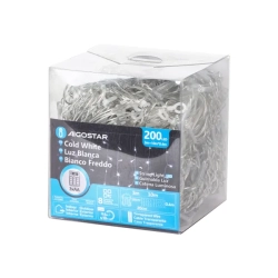 Lampki choinkowe sople 200LED na 3 baterie AA, Zimne 10M