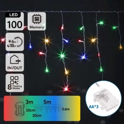 Lampki choinkowe sople fala 100 LED na 3 baterie AA Multikolor 5m * 0,6m - zdjęcie 4