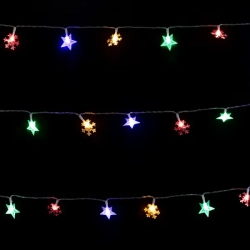 Niskonapięciowe lampki choinkowe w kształcie płatków śniegu i gwiazdek 100led 10m RGBY - zdjęcie 3