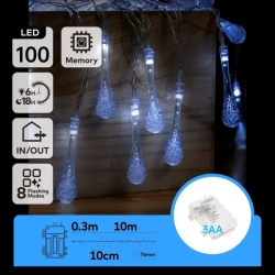 Lampki choinkowe krople deszczu 100LED na 3 baterie AA, Zimne 10m - zdjęcie 2
