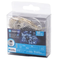 Lampki choinkowe drucikowe 50 led na 3 baterie AA, Zimna biel, 5m - zdjęcie 6