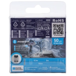 Lampki choinkowe drucikowe 50 led na 3 baterie AA, Zimna biel, 5m - zdjęcie 7