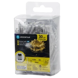 Lampki choinkowe sznur 30 LED na 3 baterie AA, Ciepła biel, 3m