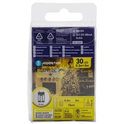 Lampki choinkowe sznur 30 LED na 3 baterie AA, Ciepła biel, 3m