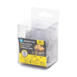 Lampki choinkowe drucikowe 20LED na 3 baterie AA, Ciepła biel, 2m