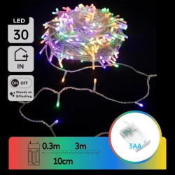 Lampki choinkowe 30 led na 3 baterie AA, RGBY 3m