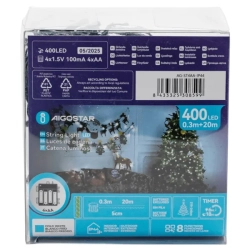 Lampki choinkowe 400 led na baterie 4AA 20 m zimne - zdjęcie 8