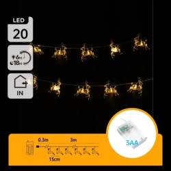 Lampki choinkowe 20 led renifery na 3 baterie AA - Ciepła 3m