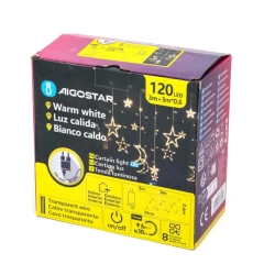 Niskonapięciowe lampki sople 120led gwiazdy i księżyce ciepłe 3m+piot