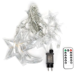 Niskonapięciowe lampki sople 120led gwiazdy i księżyce ciepłe 3m+piot