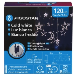 Zewnętrzne lampki sople 120led gwiazdy i księżyce zimne 3m+PILOT