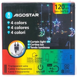 Zewnętrzne lampki sople 120led gwiazdy i księżyce RGBY(kolor+ciepła) 3m +PILOT