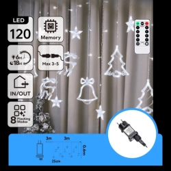 Niskonapięciowe lampki sople jelenie i dzwonki 120led zimne 3m + pilot