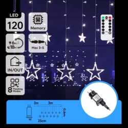 Niskonapięciowe lampki sople 120led zakończone gwiazdą zimne 3m x 0,6+pilot - zdjęcie 3