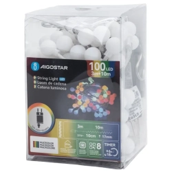 Zewnętrzne lampki choinkowe mleczne kulki 100led RGBY 10 m (kolor+ciepłe)