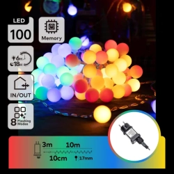 Zewnętrzne lampki choinkowe mleczne kulki 100led RGBY 10 m (kolor+ciepłe)